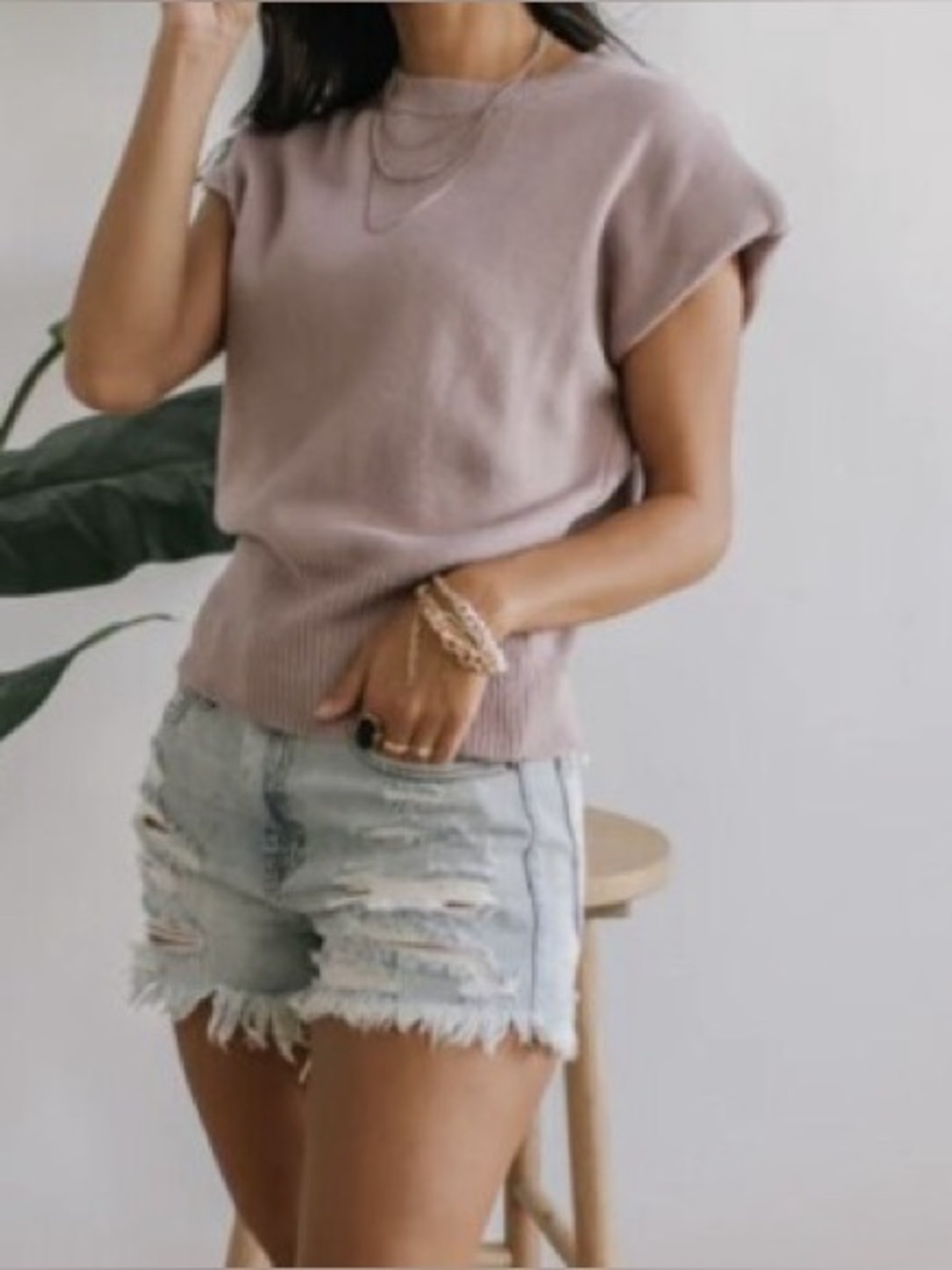 Böhme Geena Shoulder Pad Sweater Dusty Lavender Knit Top Size Small
